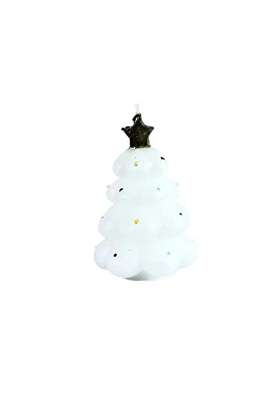 de Decorative Christmas Candle in the Shape of a White Tree with a Golden Star, Festive Packaging