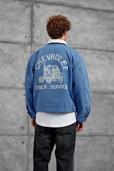 NOMARC Синя MMX TRACK SERVİCE ДЖИНСОВА КУРТКА З НАПИСОМ