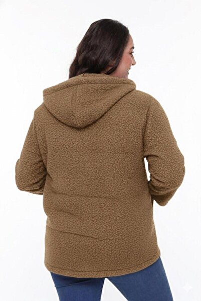 Zer Otantik με κουκούλα Buklet Κοντό παλτό μεγάλου μεγέθους καφέ