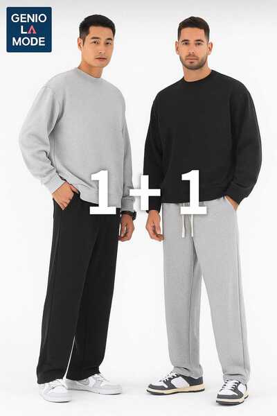 BERYY MODA بنطلون رياضي أسود رمادي من إيكلي، مقاس كبير، جودة عالية، قصة فضفاض...