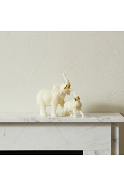 Generic فيلة أم مع صغيرها مصنوعة من مادة البولي ريزين الخضراء بنقشة غبار الرخ...