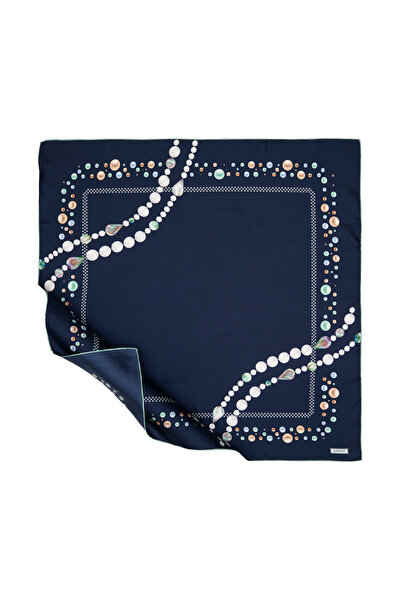 ipekevi Μπλε ναυτικό μεταξωτό μαντήλι Lacivert İnci Cenneti Tivil