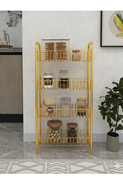 Emkatex 4 Katlı Altın Çok Amaçlı Metal Raf,Sebzelik,Kitaplık,Banyo Raf (80x40...