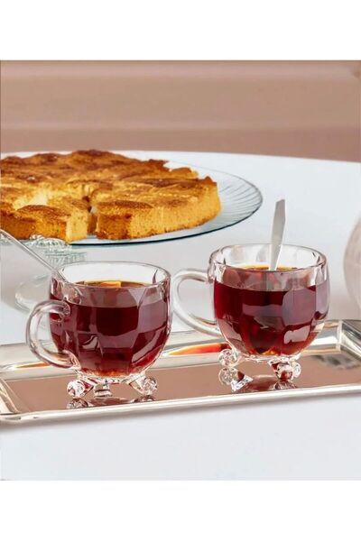 s elsa home Pury Ayaklı Kulplu Boncuk Desenli 4'lü Cam Bardak