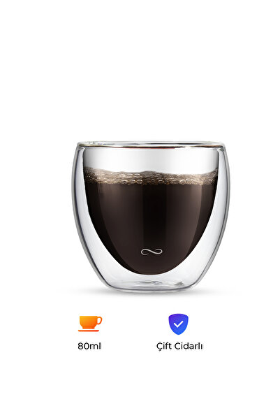 NUO 80 ml Çift Cidarlı Cam Bardak | Isıya Dayanıklı, Şeffaf Espresso ve Kahve...