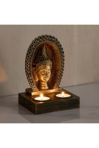 Home Box حامل شموع من مادة البولي ريزين مع قاعدة من خشب MDF على شكل حرف T، أب...