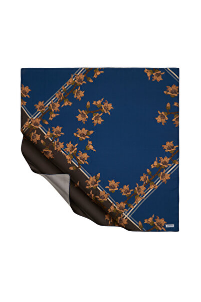 ipekevi Eșarfă din mătase Tivil cu model Floş Tree, albastru marin