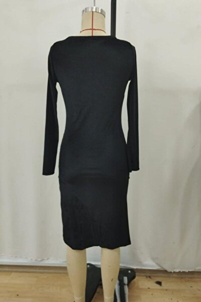 Mossta Double-Breasted Collar Gathered Midi Velvet Dress - Black