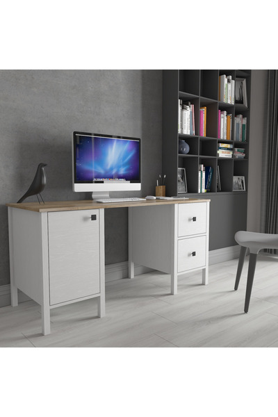 Sakura Ahşap Hunerika Pareo 2 çekmece 1 kapak çalışma masası - wood beyaz/leg...