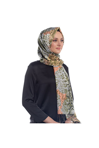 ipekevi Khaki Green Python Patterned Silk Shawl