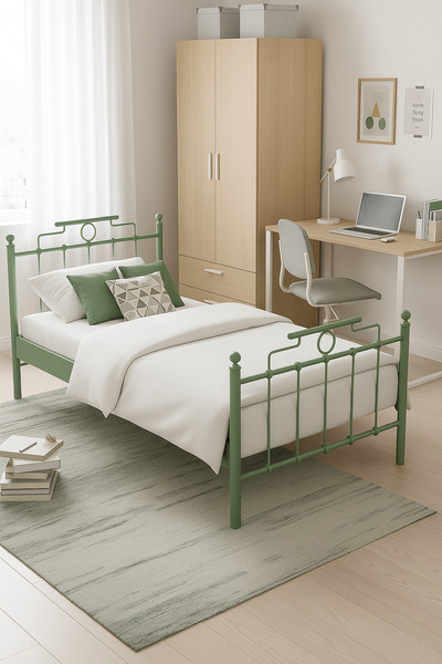 Unimet Harkon Tek Kişilik Ferforje Metal Karyola - (AHŞAP LATALI)