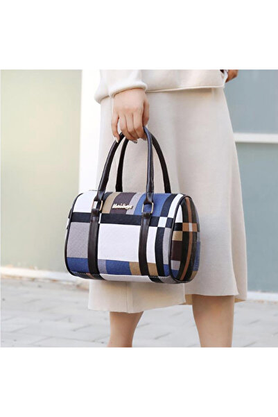 HALAMODO Blue, Black, White 6-Piece Handbag Set with Lattice Texture