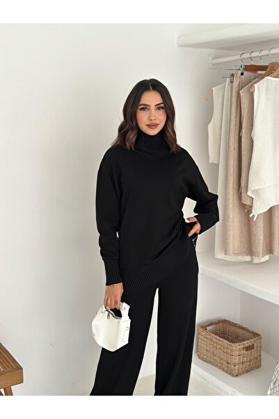 TheyYou ψηλός λαιμός Πλεκτό Μπλουζάκι με Λεπτομέρεια Πλεκτομηχανής και Πλαϊνό Φερμουάρ oversized Μαύρο – Μπλουζάκι με ψηλό λαιμό και πλεκτό διακοσμητικό στολισμό