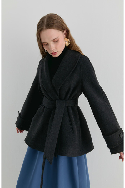 Fatma Atasoy Kruvaze Siyah Midi Ceket Kaban