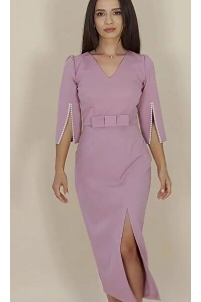 Moze Rochie roz pudra cu perle