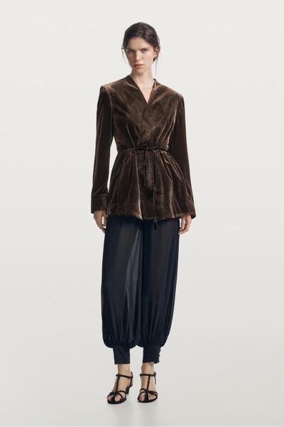 Massimo Dutti Bağcıklı kadife blazer