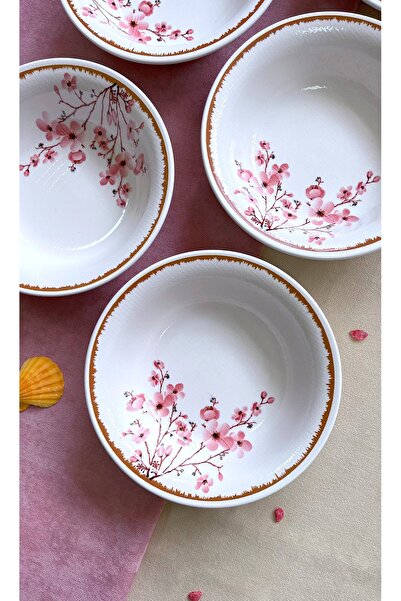 Erbaşlar Luxury Sakura Pattern Ceramic Soup Set for 6 People (16.5 cm)