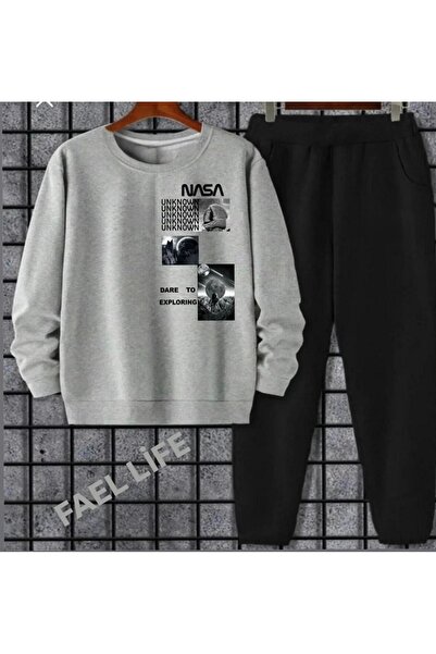 FAEL LİFE طقم ملابس رياضية للجنسين بتصميم ناسا، قطعة علوية وسفلية بقصة واسعة