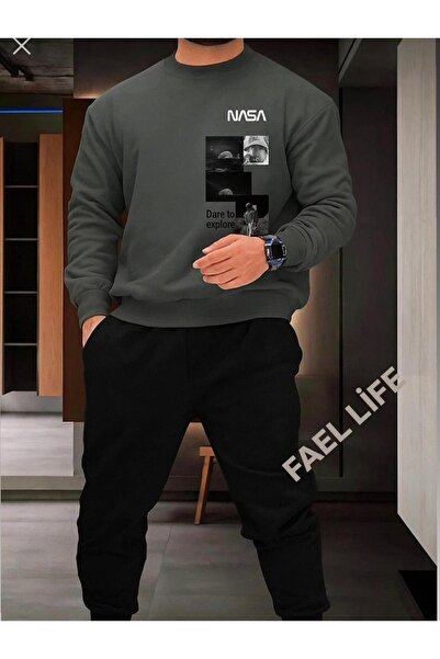 FAEL LİFE طقم ملابس رياضية للجنسين بتصميم ناسا، قطعة علوية وسفلية بقصة واسعة