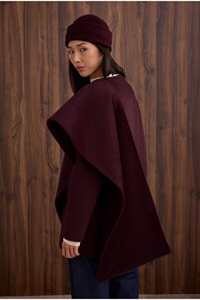 HEQA Palton cu guler șal cu curea Burgundy