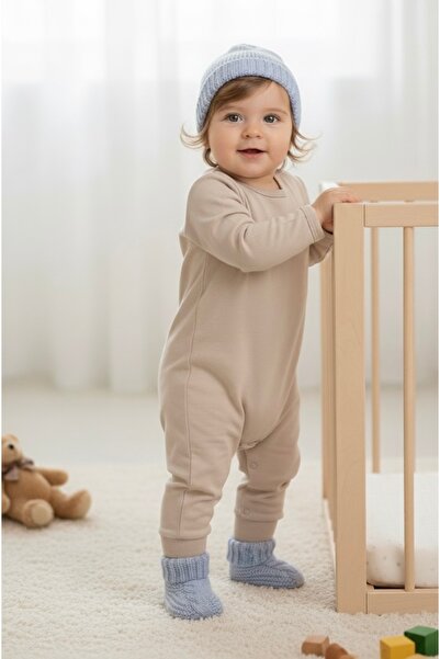 Butik Hand Knitted Braided Blue Beanie & Booties Set for Newborn Baby