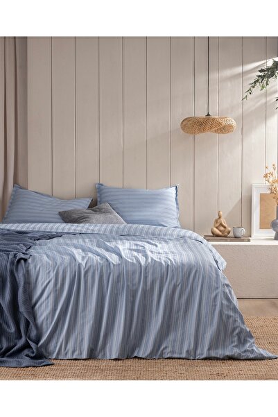 Madame Coco Atlas Home Amelia Çift Kişilik Pamuklu Armürlü Nevresim Takımı - Mavi