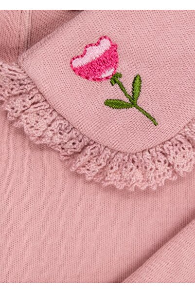 Ozmoz By Mukadder Özden Organic Embroidered and Lace Dusty Rose Winter Baby Girl Top