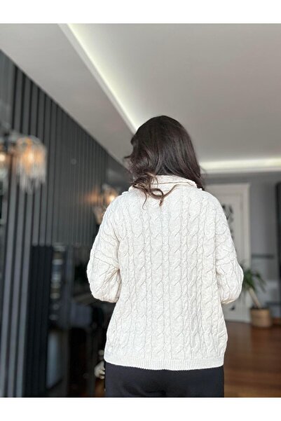 Atelier Derin Ecru Zippered Hair Knit Sweater