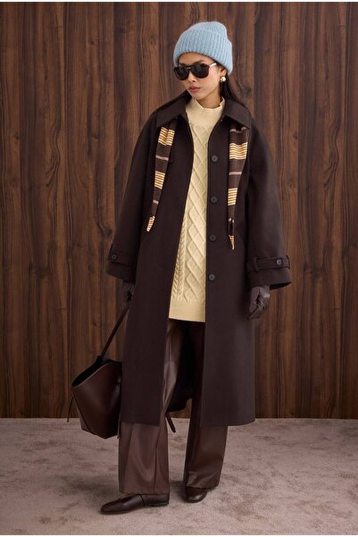 HEQA Collar Detailed Coat Dark Brown