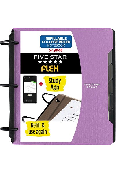Generic Five Star Refillable Flexible Notebook with 1.5" TiK-Lok Rings, Pockets, Tabs & Dividers, 300 Ruled