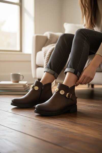 ISPARTALILAR 4569 Kadın Bot Ayakkabı Kaymaz Taban Fermuarlı Günlük Kadın Bot