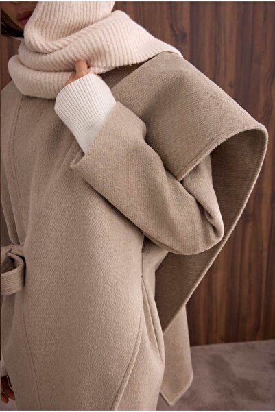 HEQA Palton cu guler șal cu curea, nurcă deschisă