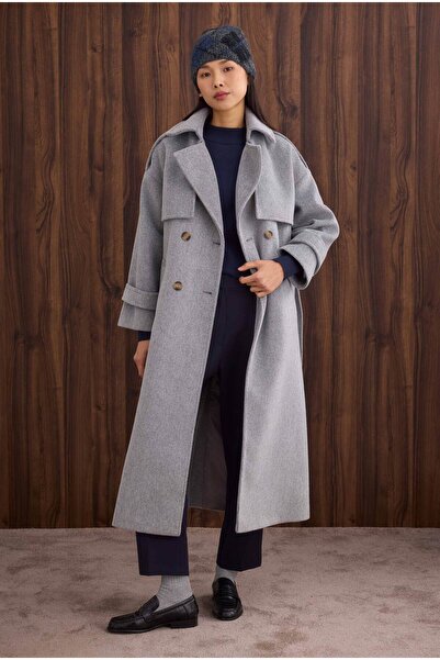 HEQA Windbreaker Long Coat Gray Melange