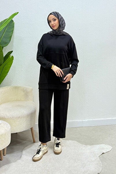 Tesettür Diyarı Σετ Τεσσέτουρ με κουκούλα από ύφασμα Modal - Μαύρο