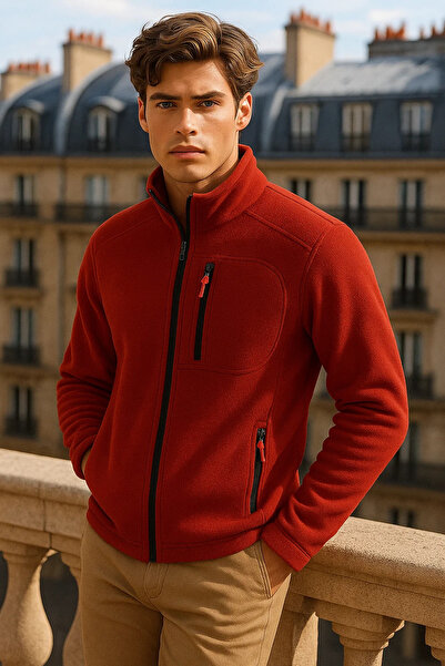 COMBİNE MİCHAİL Men's Zippered Loose Red 3-Piece Sweatshirt