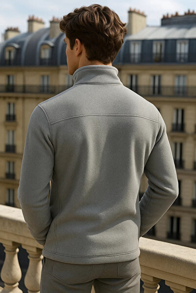 COMBİNE MİCHAİL Men's Zippered Casual Gray 3-Piece Sweatshirt