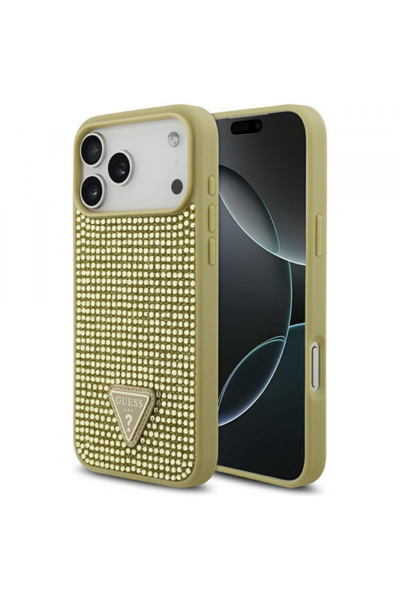 Apple iPhone 17 Pro Max Case, Guess, Rhinestone Triangle Logo, Gold