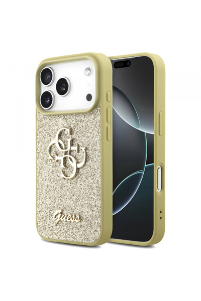 Apple Case for iPhone 17 Pro Max, Guess, Fixed Glitter Big 4G, Gold