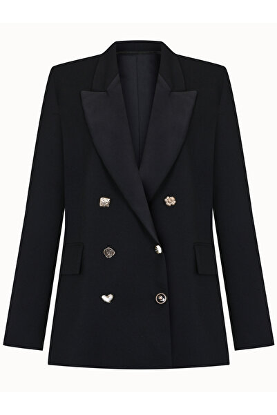 Mavlo Saten Monstura Detaylı Kruvaze Ceket