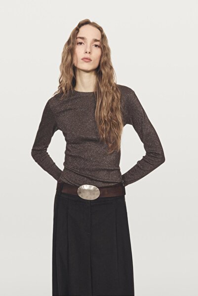 Massimo Dutti Metalik yüzeyli uzun kollu t-shirt