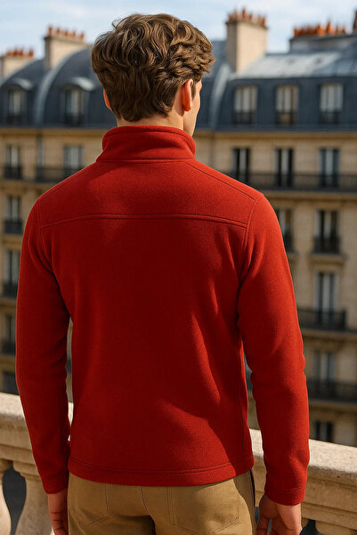 COMBİNE MİCHAİL Men's Zippered Loose Red 3-Piece Sweatshirt