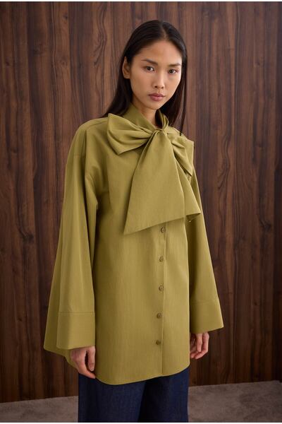 HEQA Bow Detailed Shirt Oil Green