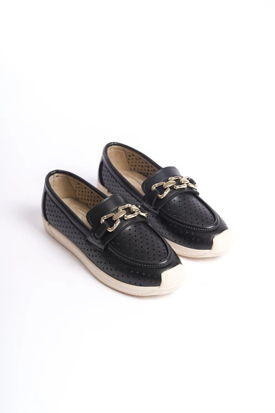 Joy Ayakkabı Layla laceless orthopedic comfortable sole heart patterned women's flat shoes ckt - black