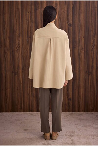 HEQA Bow Detailed Shirt Dark Beige