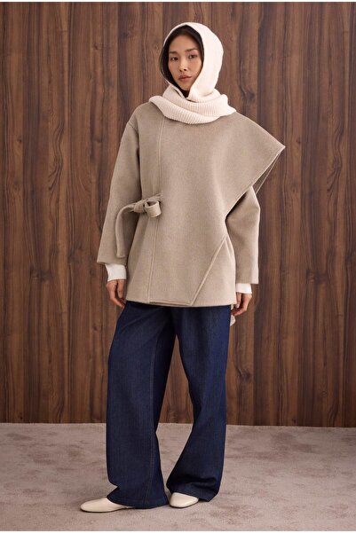 HEQA Palton cu guler șal cu curea, nurcă deschisă