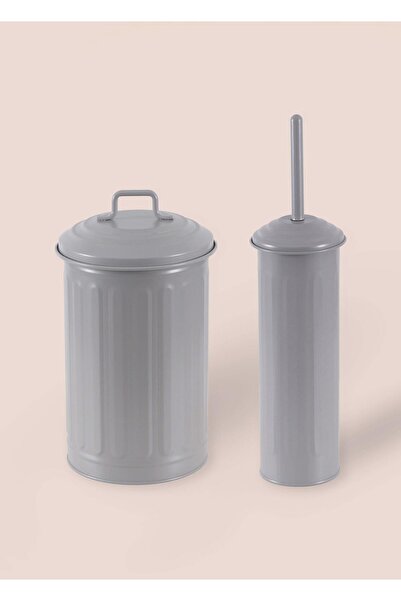 The Mia Trash Can Toilet Brush Set Light Gray