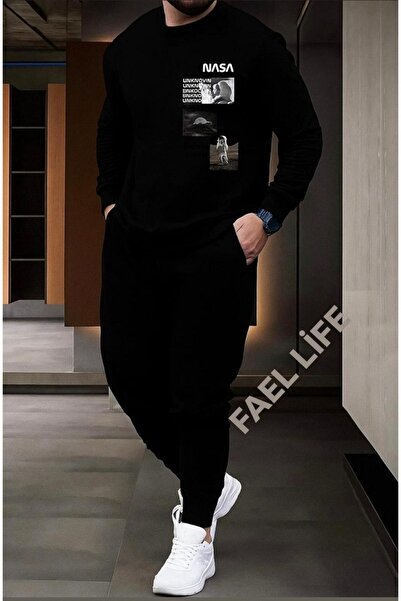 FAEL LİFE طقم ملابس رياضية للجنسين بتصميم ناسا، قطعة علوية وسفلية بقصة واسعة