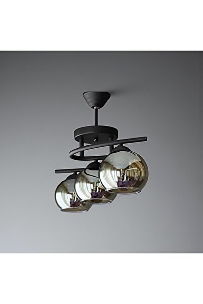 KUZENLER Siyah Metal Gövde 3’lü Füme Cam Avize – Modern ve Şık Tasarım