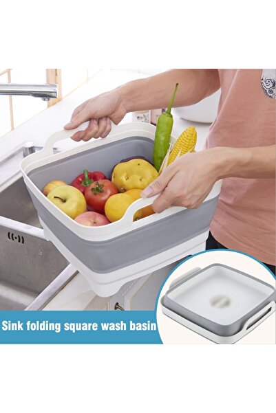 Generic Collapsible Dish Basin with Drain Plug 9L Foldable Washing Tub for Camping RV Vegetable