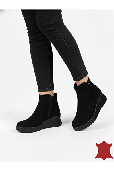 piele naturala Ghete negre din piele intoarsă cu talpă ortopedică |ORTOBA|